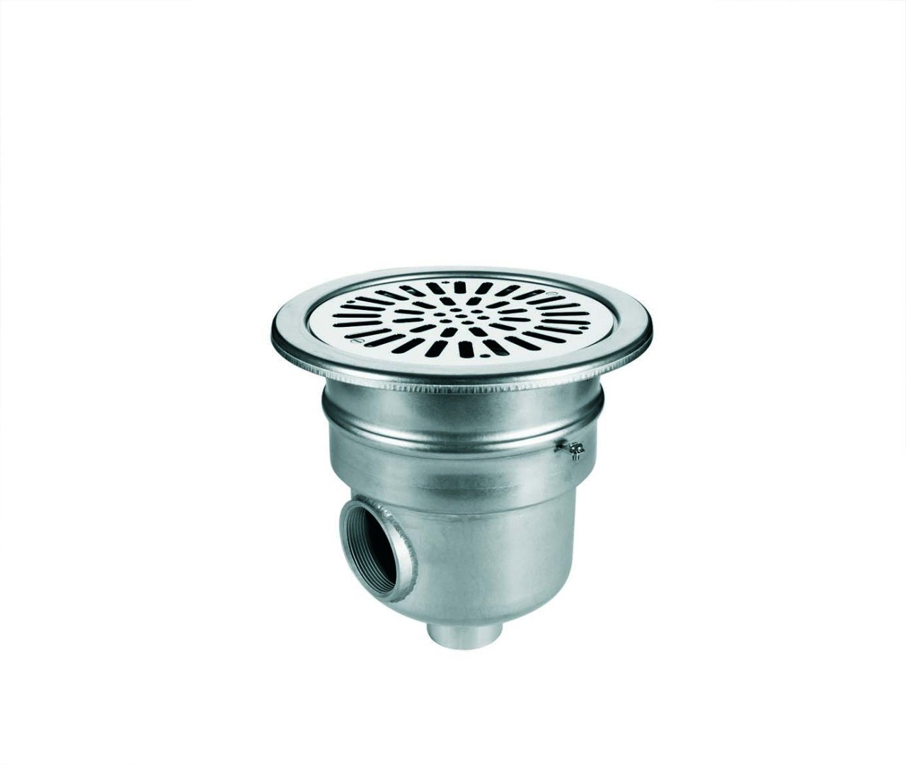 Paslanmaz çelik yuvarlak dip süzgeci 2'' yandan ve 1 1/2'' alttan bağlantı (içten dişli)