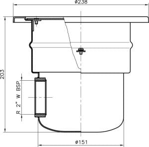 Paslanmaz çelik yuvarlak dip süzgeci 2'' yandan ve 1 1/2'' alttan bağlantı (içten dişli)