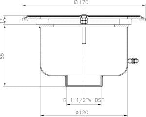 AISI 316 Paslanmaz Çelik Kare Dip emiş 1 1/2” alttan bağlantılı