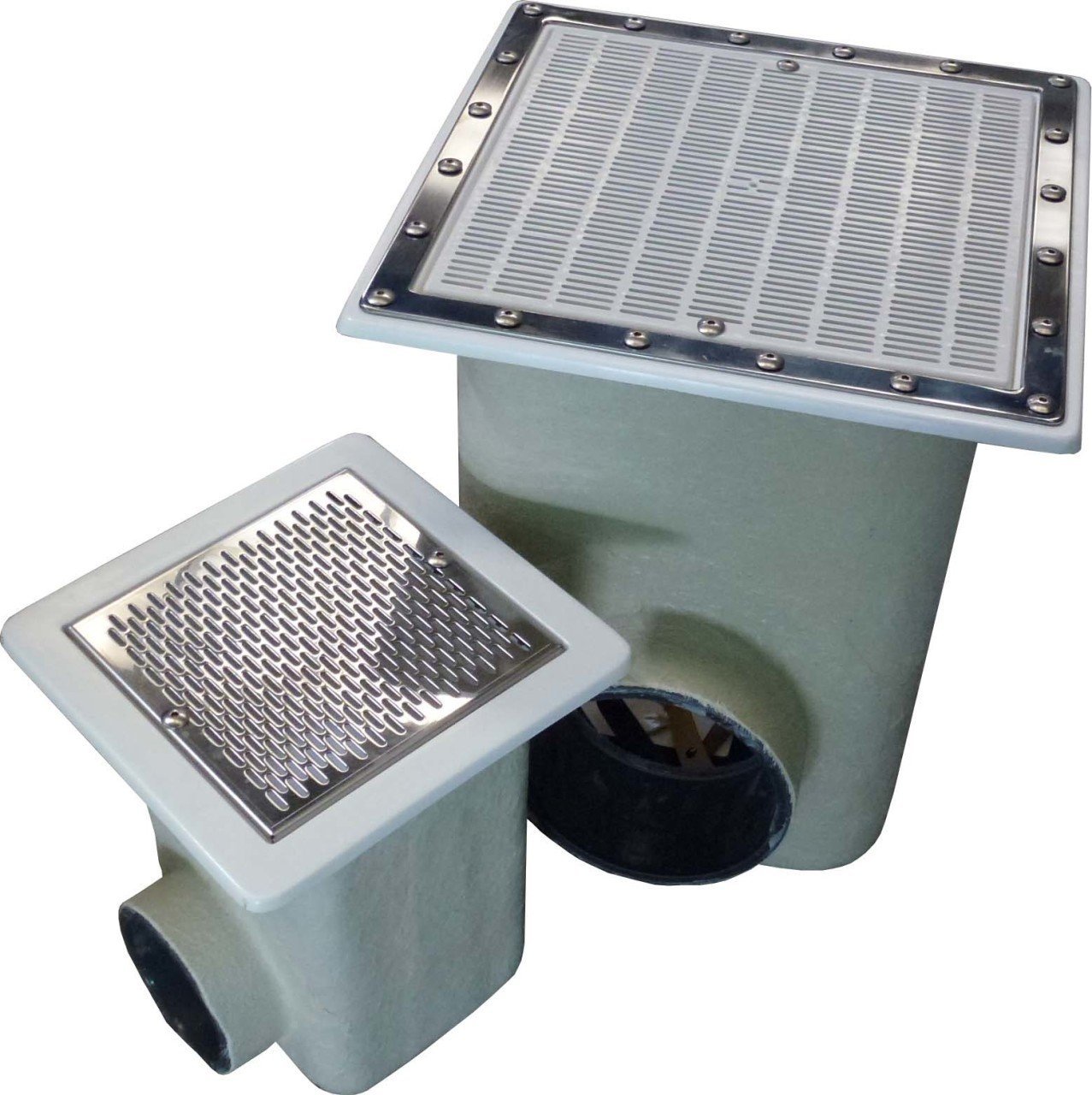 NORM Fiberglas dip emiş - 330 mm x 330 mm Bağlantı: Ø 125 mm ABS Plastik ızgaralı